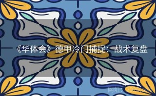 《华体会》德甲冷门捕捉：战术复盘